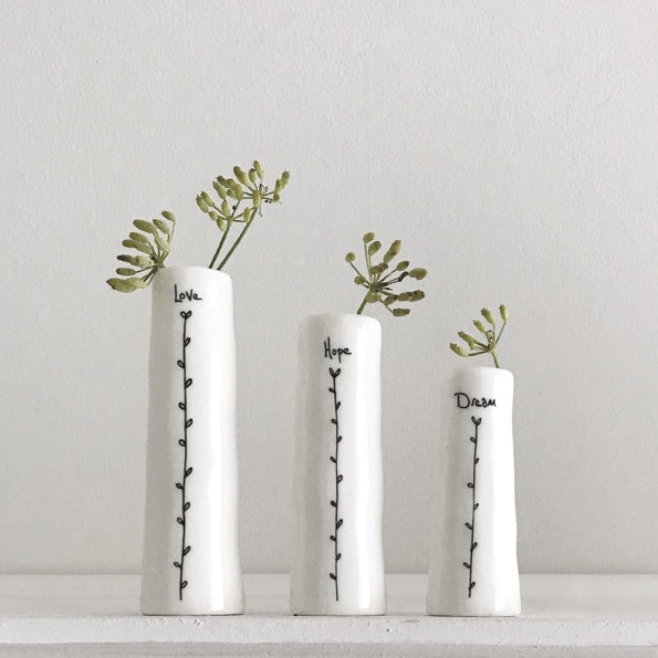 East of India Trio of Bud Vases- Love, Hope, Dream
