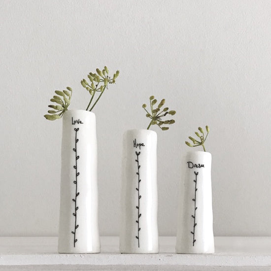 East of India Trio of Bud Vases- Love, Hope, Dream
