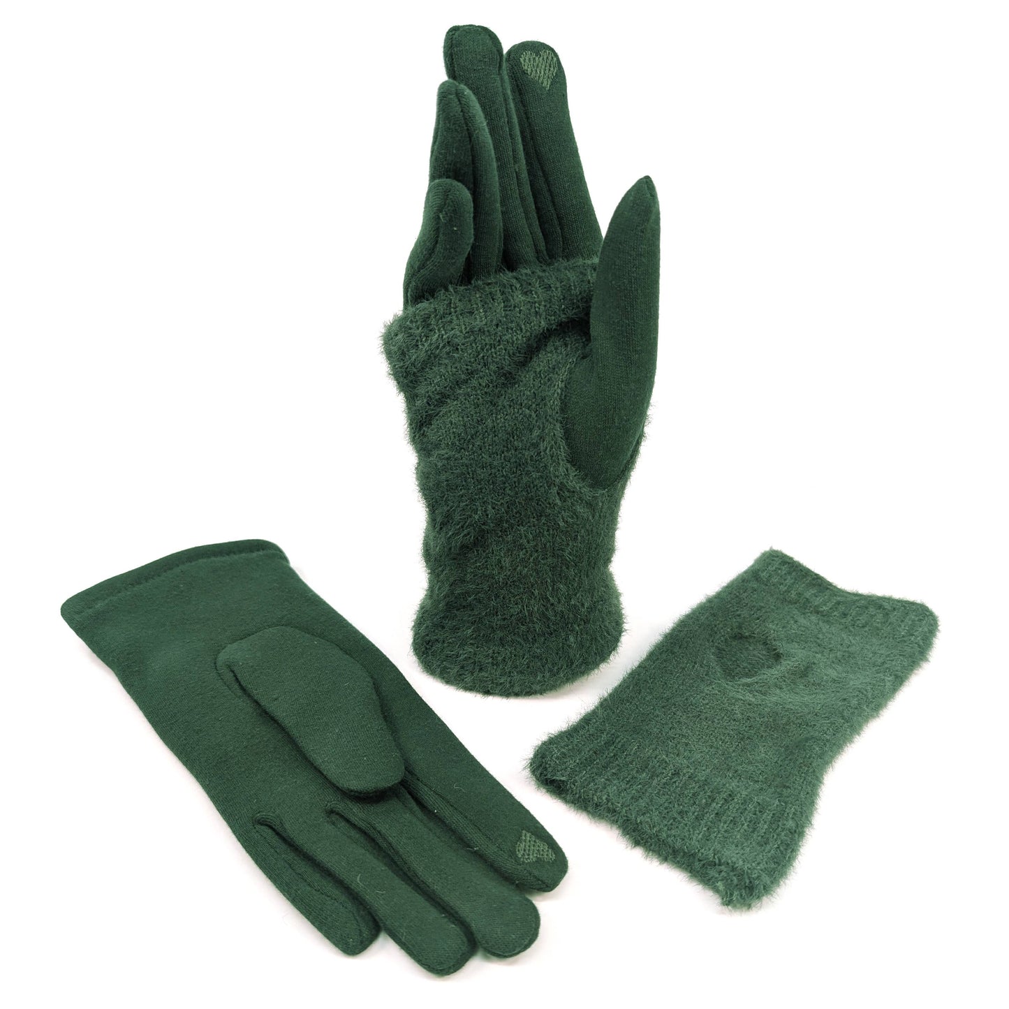 Faux Fur Two in One Gloves Hunter Green - Precious Sparkle