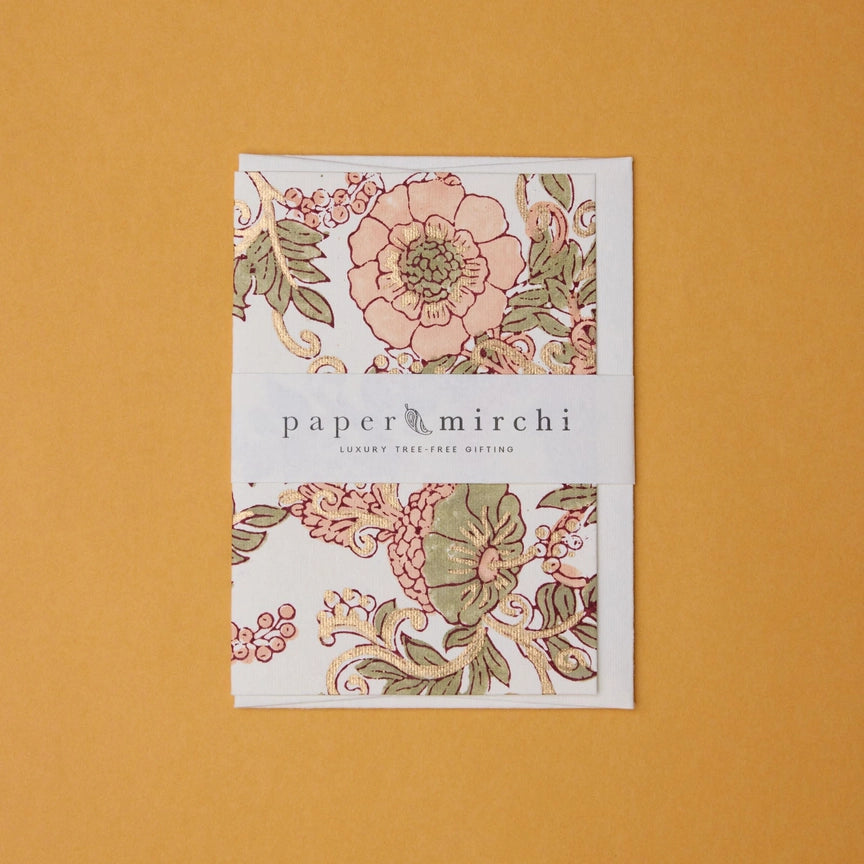 Paper Mirchi Block Printed Card Wild Rose Terracotta