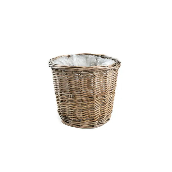 Small Antique Wash Round Lined Wicker Planter Basket - Precious Sparkle