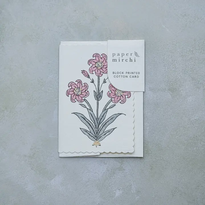 Paper Mirchi Hand Block Printed Greeting Card Nargis Dusky Pink