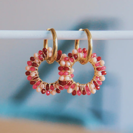 Bazou Double Bead Hoop Earrings Pink Mix