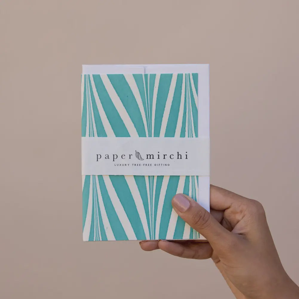 Hand Marbled Greeting Card - Candy Stripes Turquoise - Precious Sparkle
