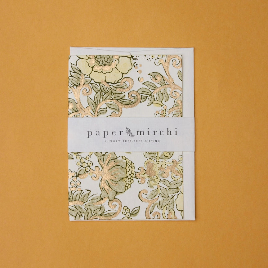 Paper Mirchi Block Printed Card Wild Rose Buttercream