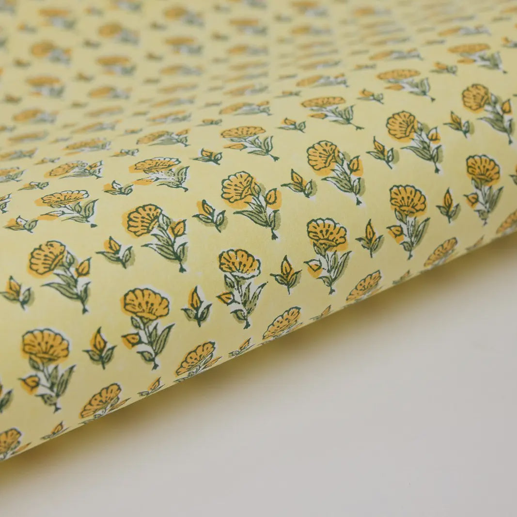 Paper Mirchi Block Printed Wrapping Paper Ditsy Floral Sunshine - Precious Sparkle