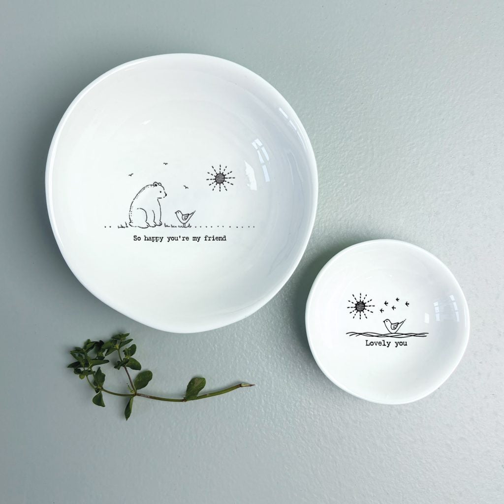 East of India Porcelain Sm Wobbly Bowl Lovely You