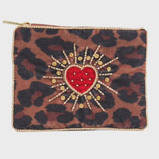 My Doris Leopard Heart Burst Small Pouch - Precious Sparkle