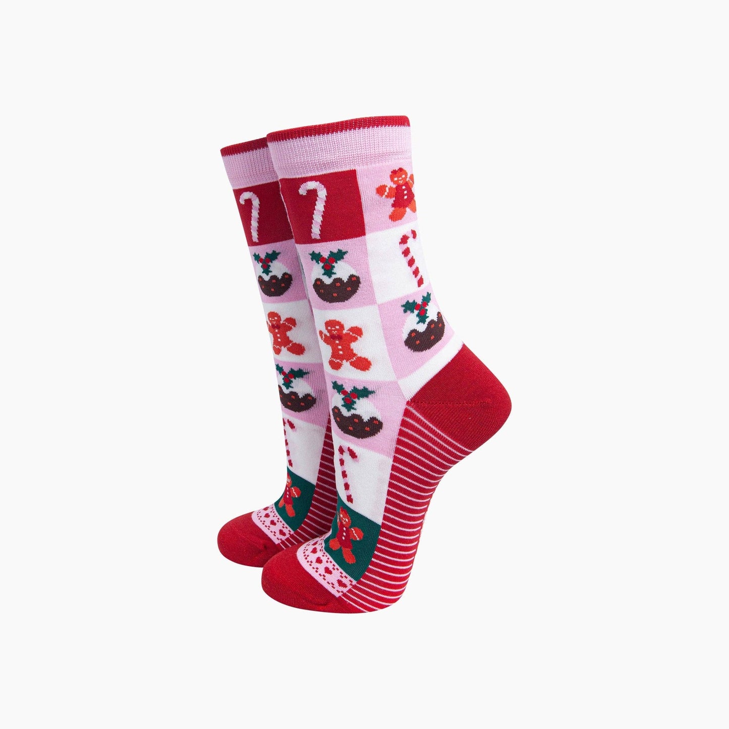 Christmas Sweets Squares Women's Bamboo Socks in Pink/Red