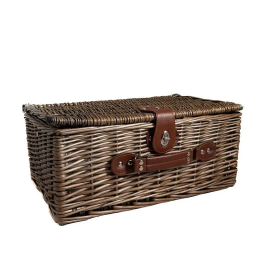 4 Person Blue Gingham Lined Wicker Picnic Basket - Precious Sparkle