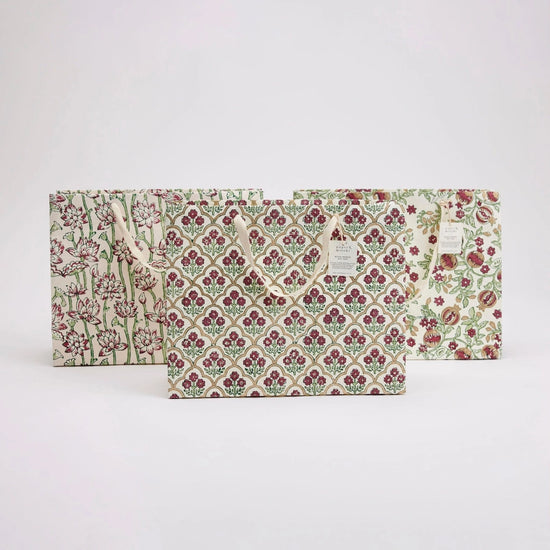 Paper Mirchi Hand Block Printed Large Gift Bag Cherry - Precious Sparkle