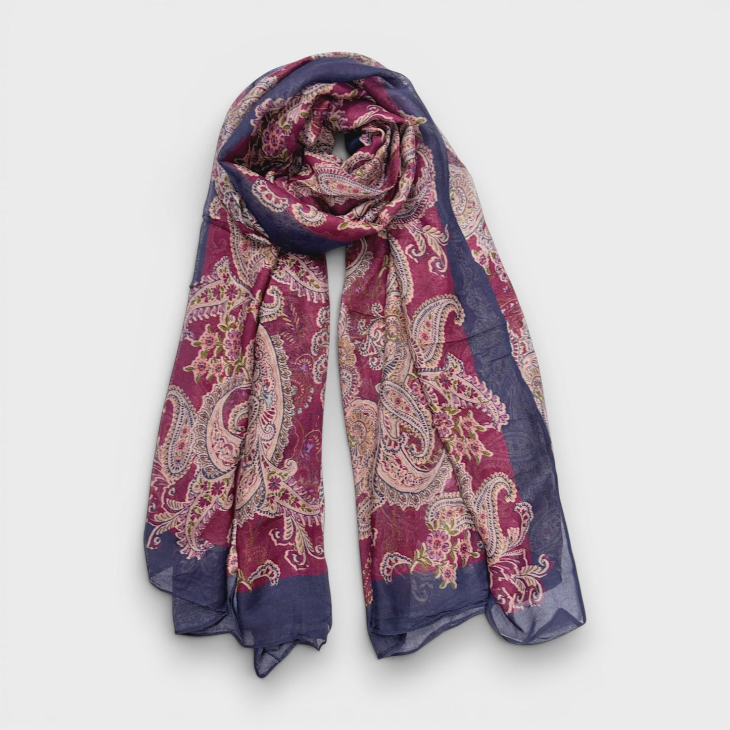 Paisley Print Lightweight Scarf Burgundy - Precious Sparkle