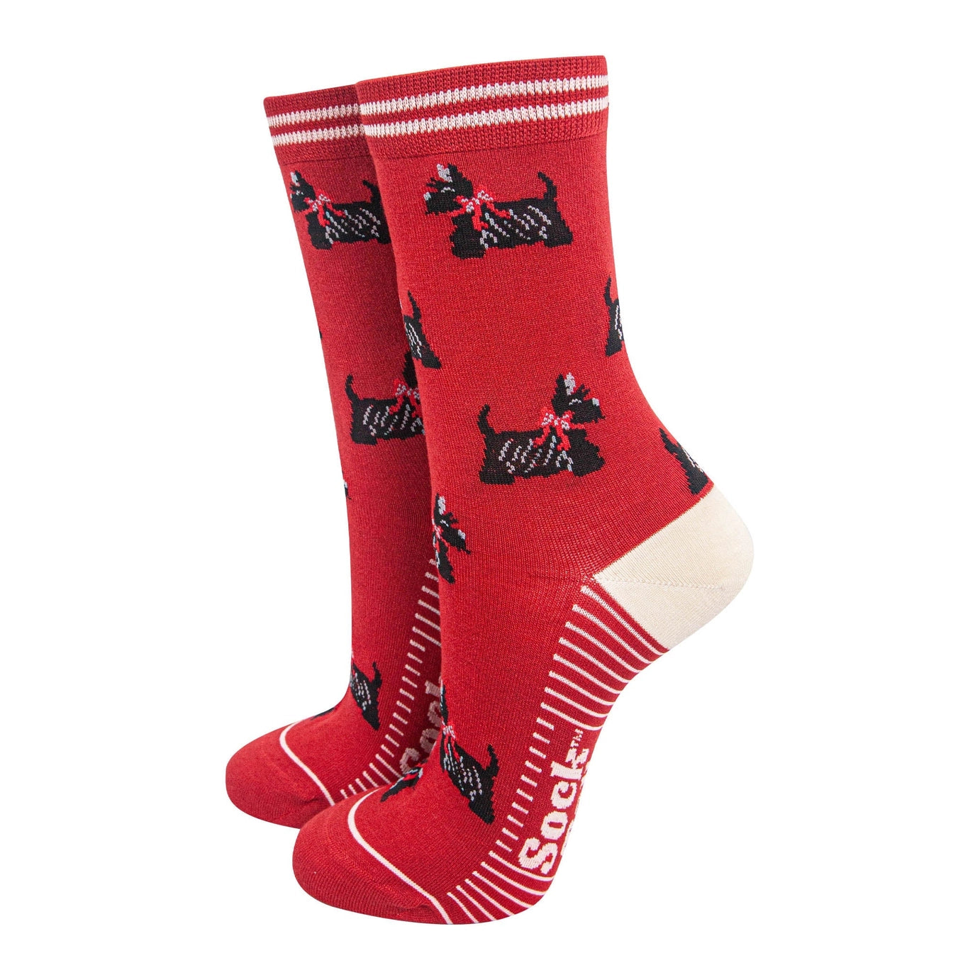 Sock Talk Women's Bamboo Socks - Red/Cream, Scottish Terriers - Precious Sparkle