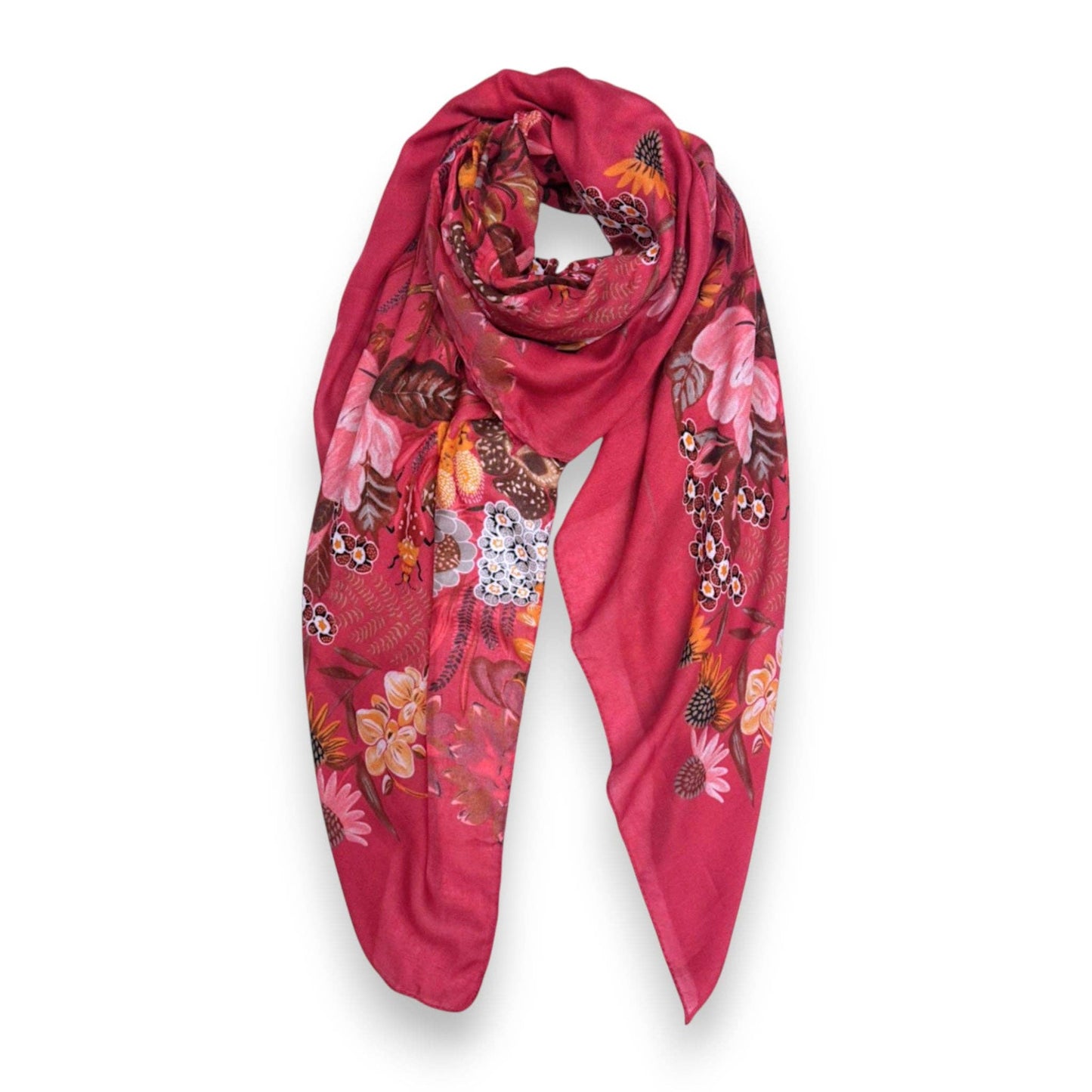 Garden Print Cotton Blend Square Scarf Hot pink
