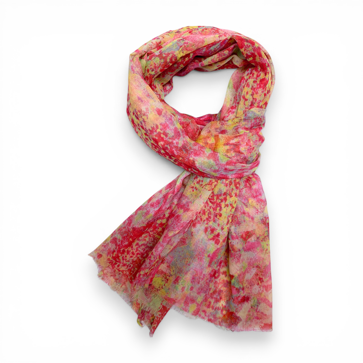 Watercolor Print Cotton Blend Scarf: Hot Pink