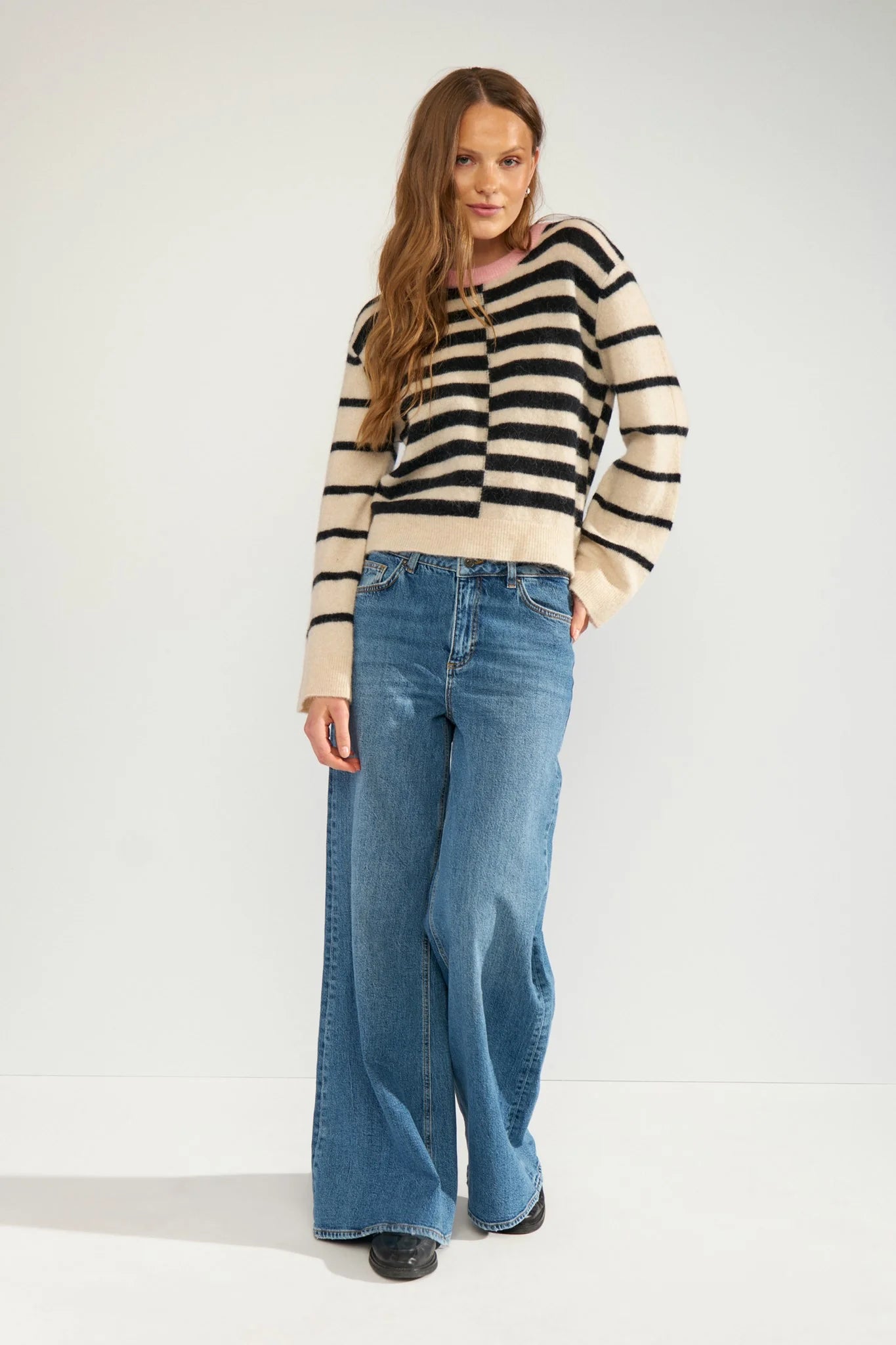 Numph Nuriette Block Stripe Pullover - Caviar