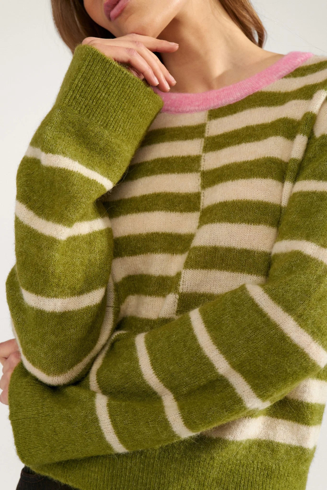 Numph Nuriette Block Stripe Pullover - Calla Green
