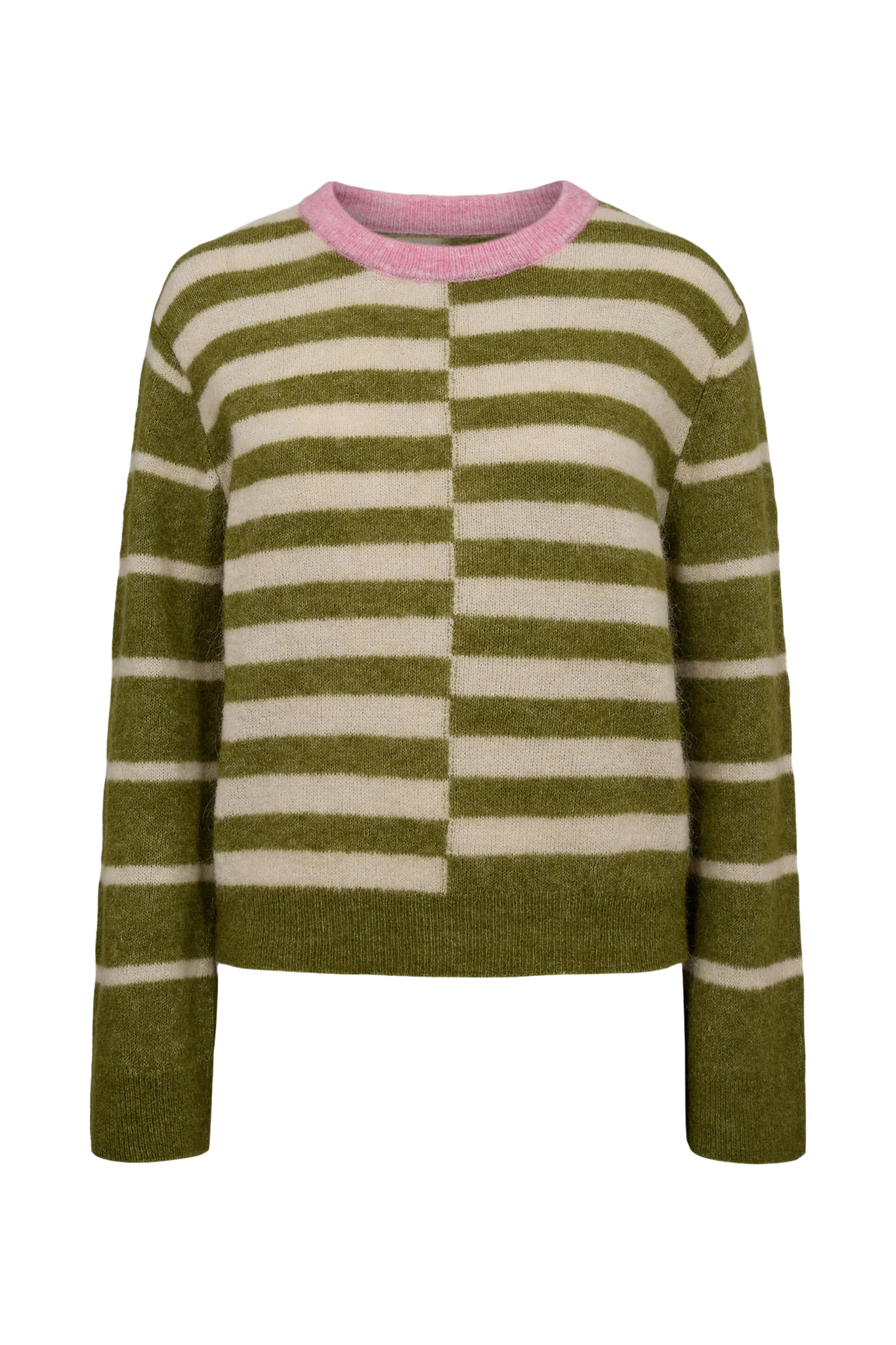 Numph Nuriette Block Stripe Pullover - Calla Green