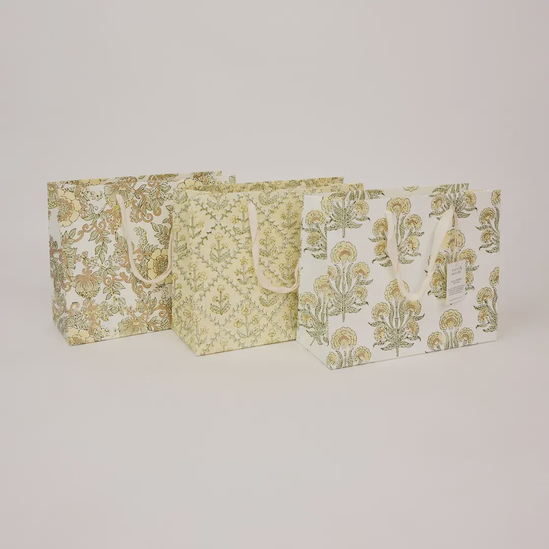 Hand Block Printed Gift Bag Medium Buttercream