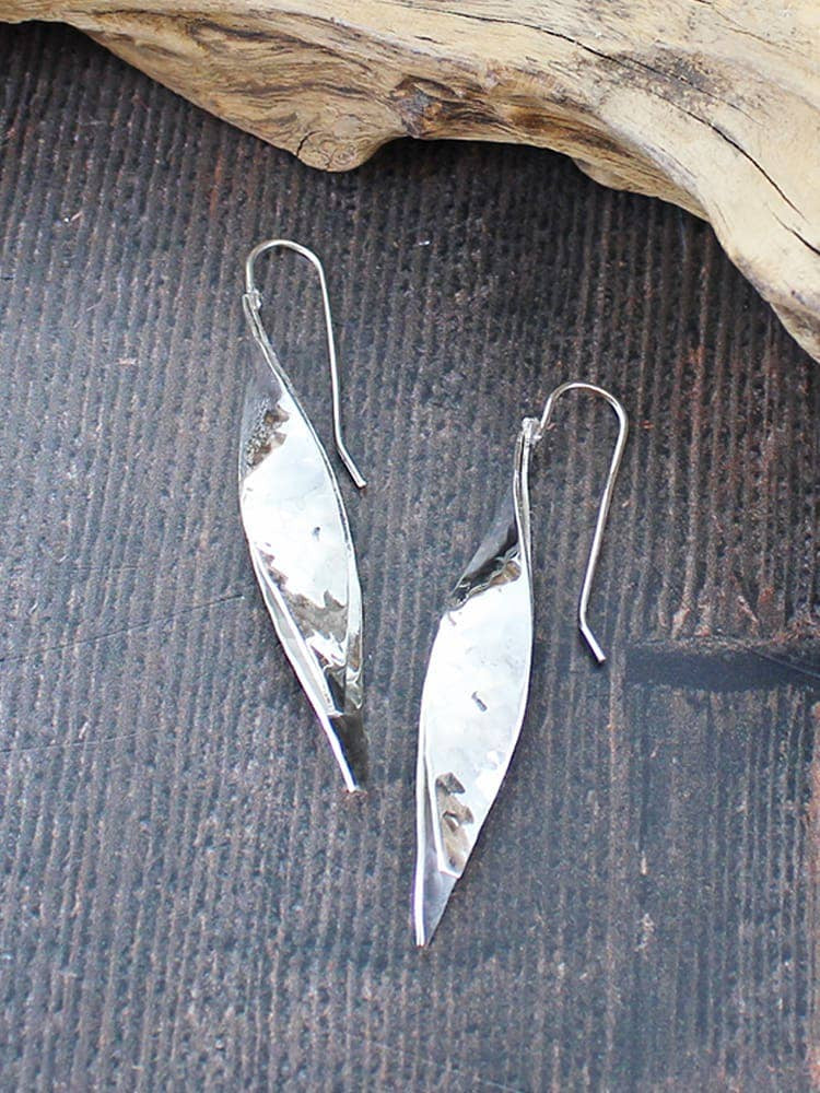 Suzie Blue Twisted Beaten Leaf Earrings