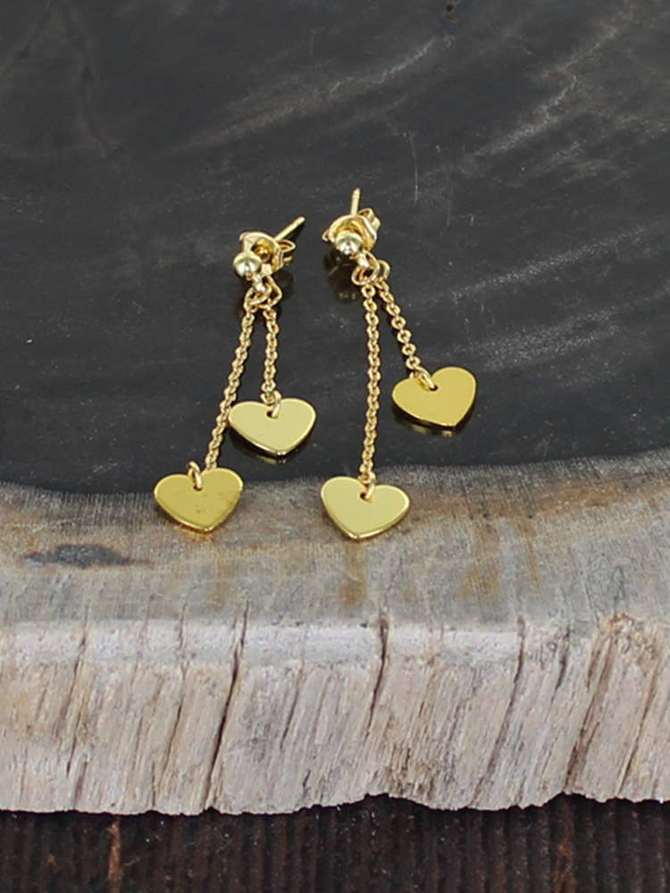 Suzie Blue Double Drop Charm Stud Earrings Gold Plated