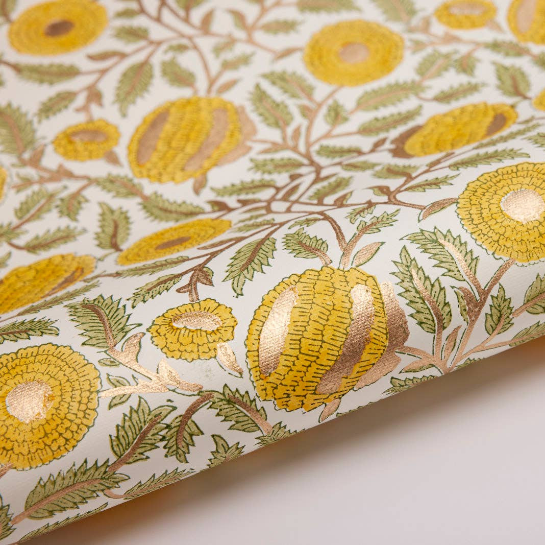 Paper Mirchi Block Printed Wrapping Paper Marigold Giltz Sunshine