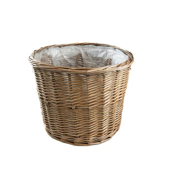 Medium Antique Wash Round Lined Wicker Planter Basket - Precious Sparkle