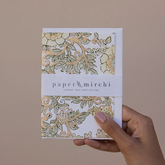 Paper Mirchi Block Printed Card Wild Rose Buttercream