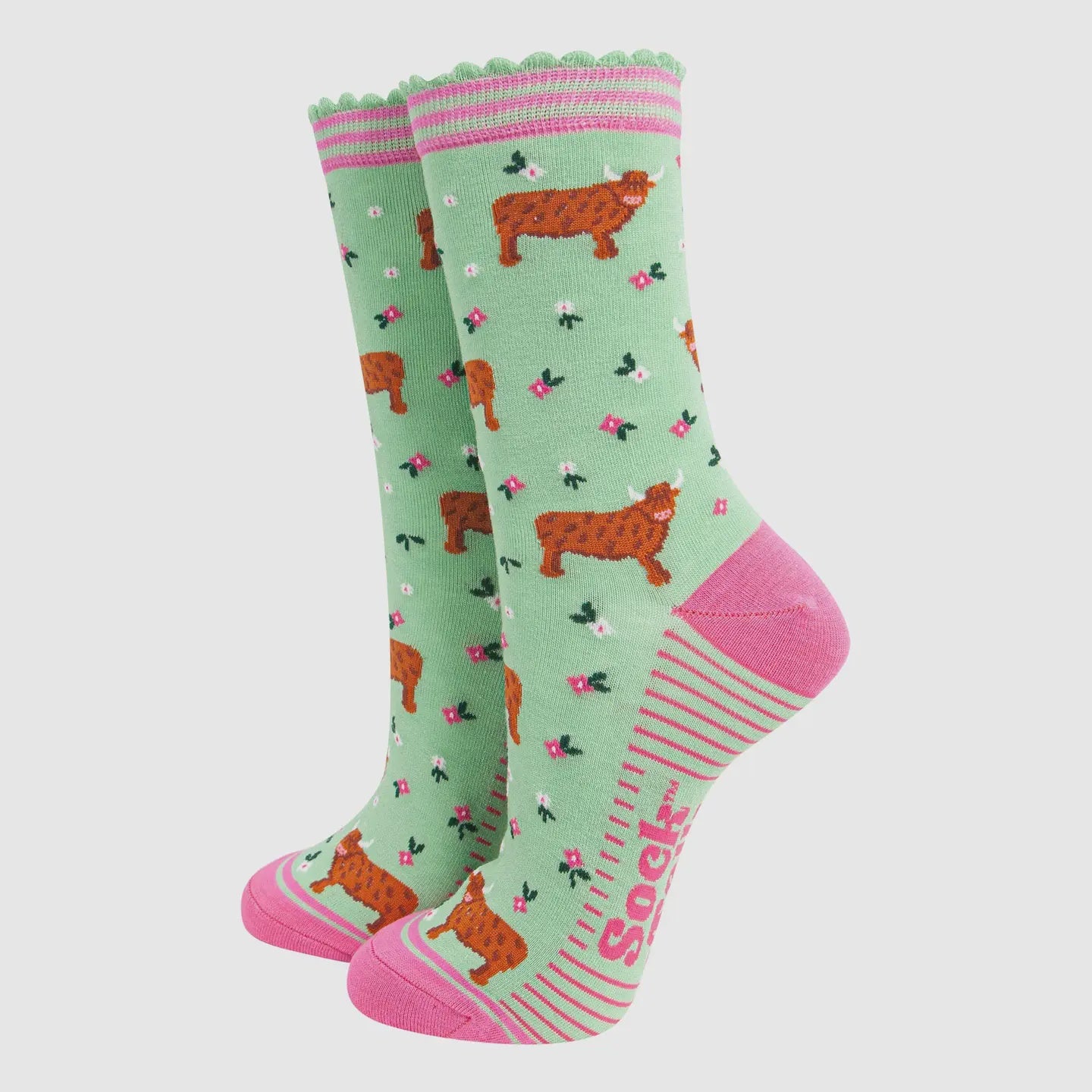 Sock Talk Bamboo Socks Highland Cow Flower Meadow - Precious Sparkle