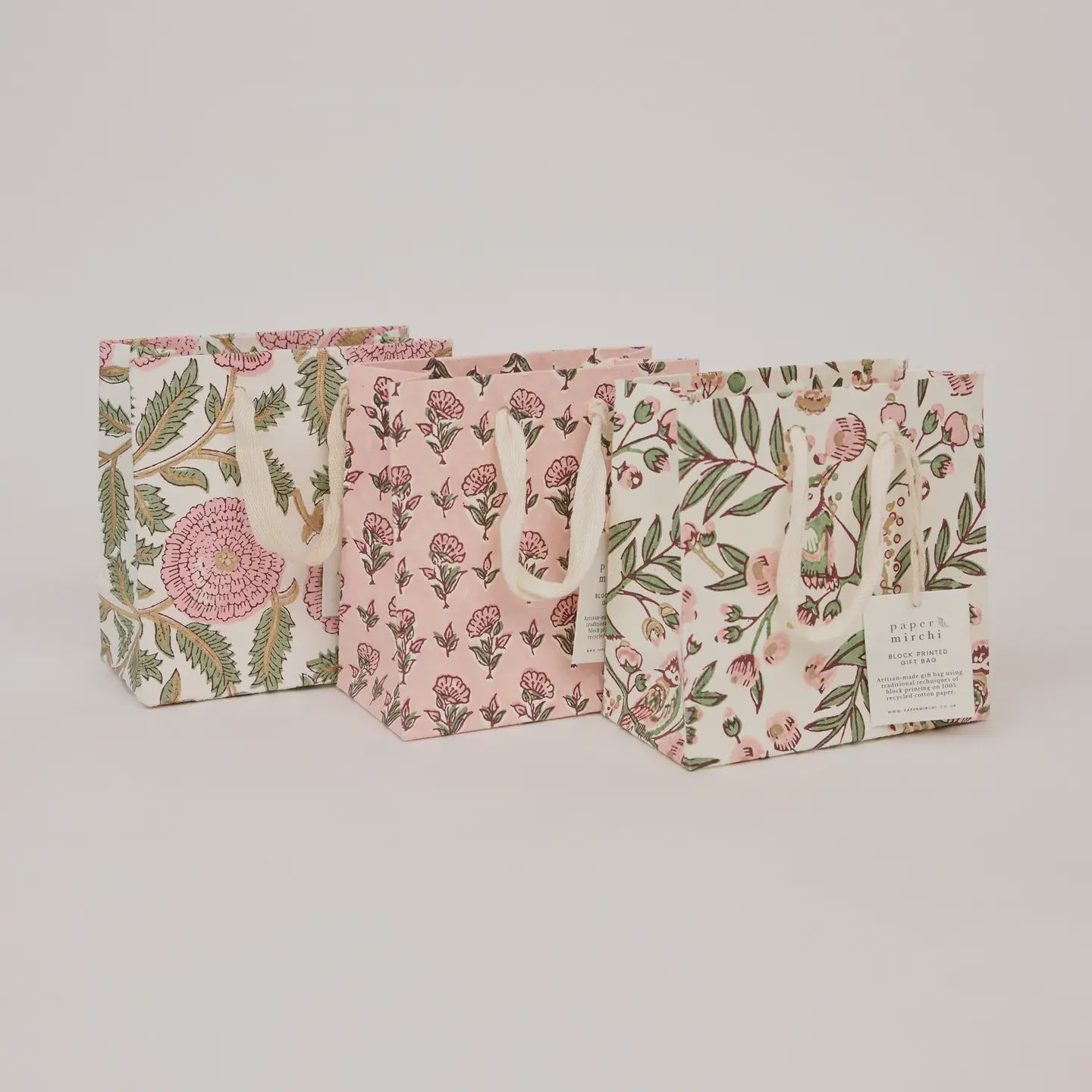 Hand Block Printed Gift Bags Small Blush Refresh - Precious Sparkle