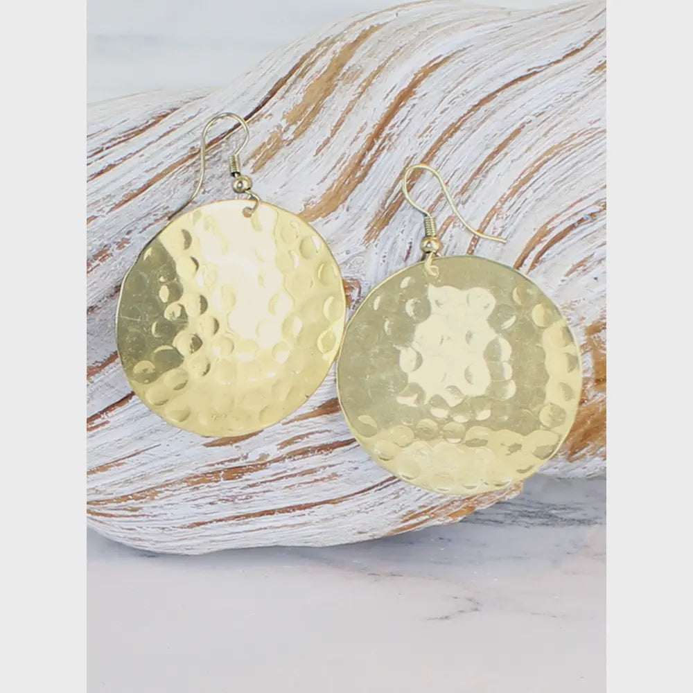 Suzie Blue Beaten Metal Disc Earrings Gold - Precious Sparkle