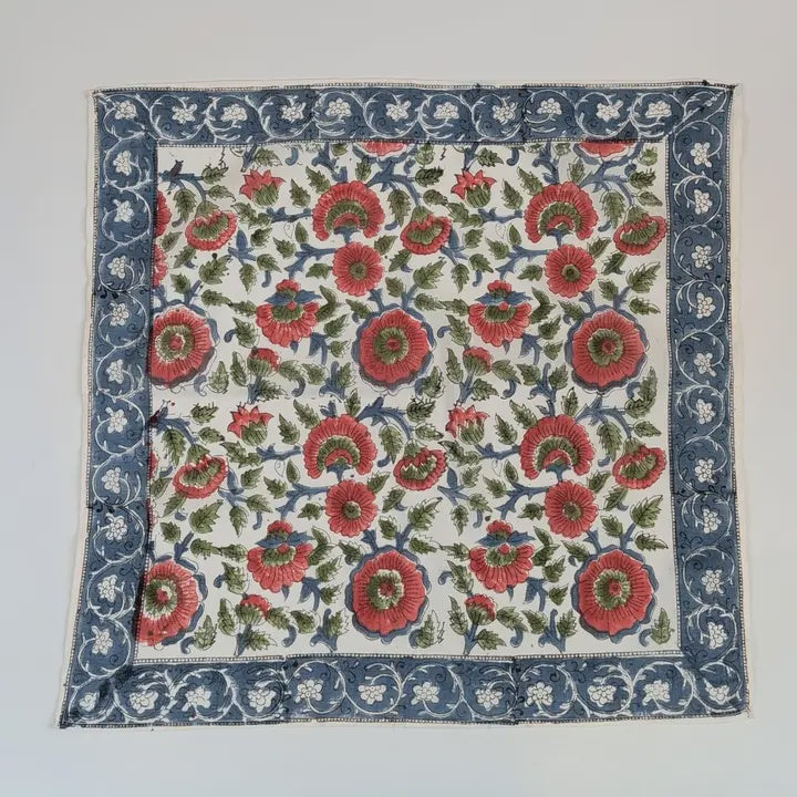 Orange, Green & Blue Block Print Bandana Square Scarf
