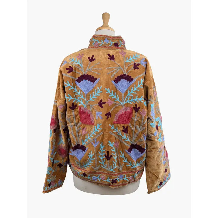 Gold & Lilac Velvet Suzani Kimono Embroidered Boho Jacket