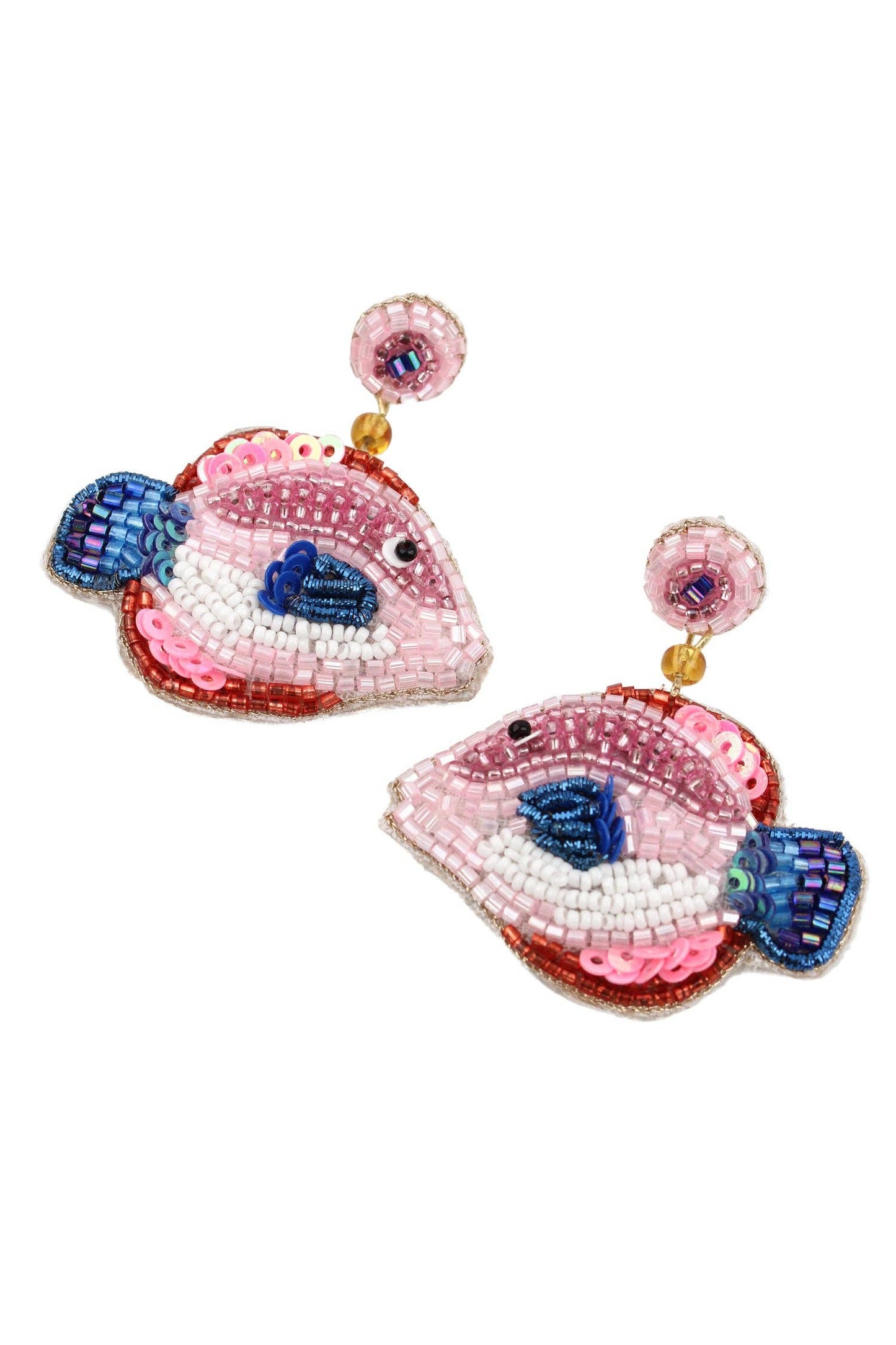 My Doris Blue & Pink Beaded Fish Earrings