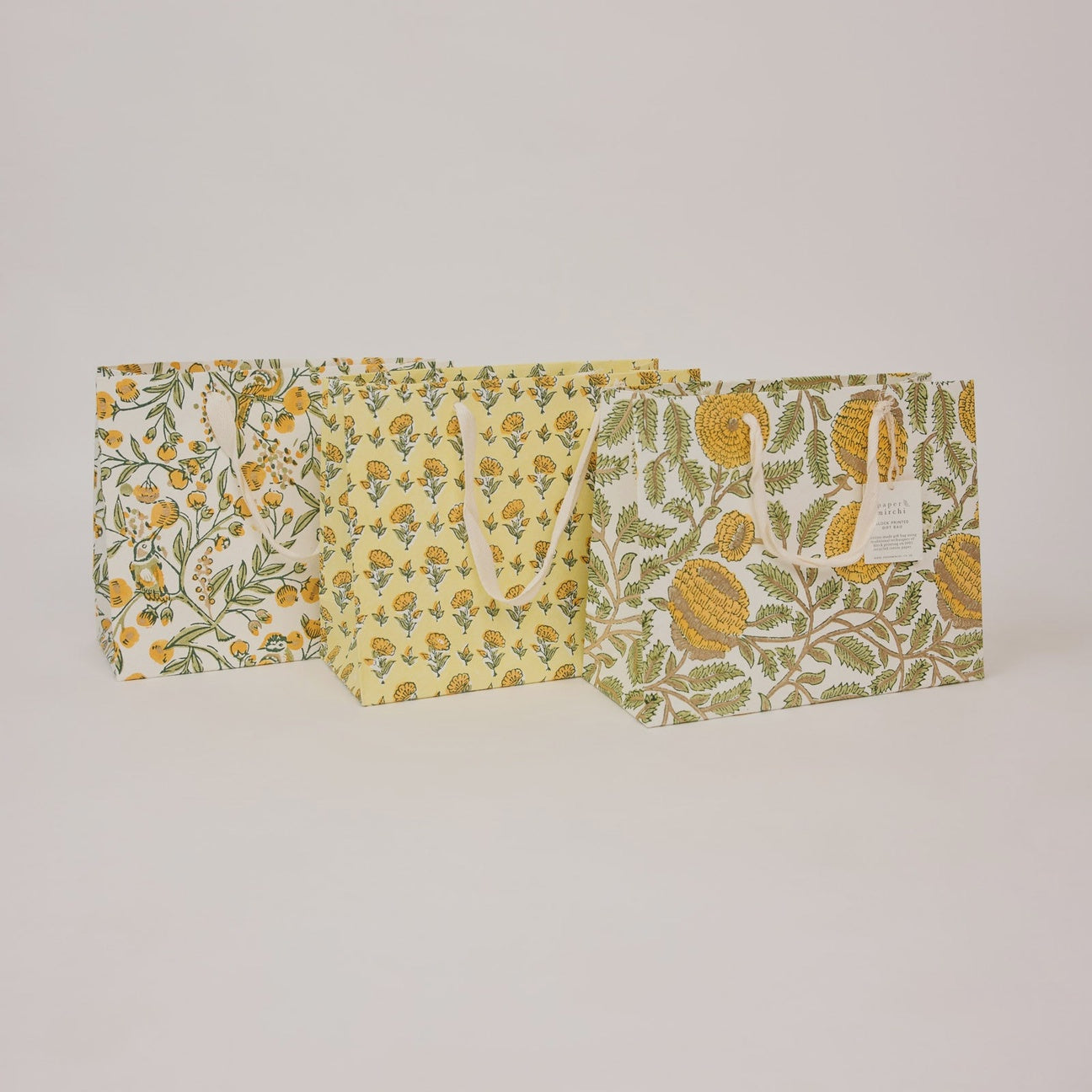 Hand Block Printed Gift Bags Medium Sunshine Refresh - Precious Sparkle
