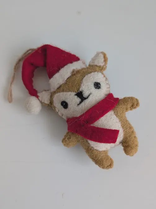 Santa Hat Bear Felt Ornament Handmade - Precious Sparkle