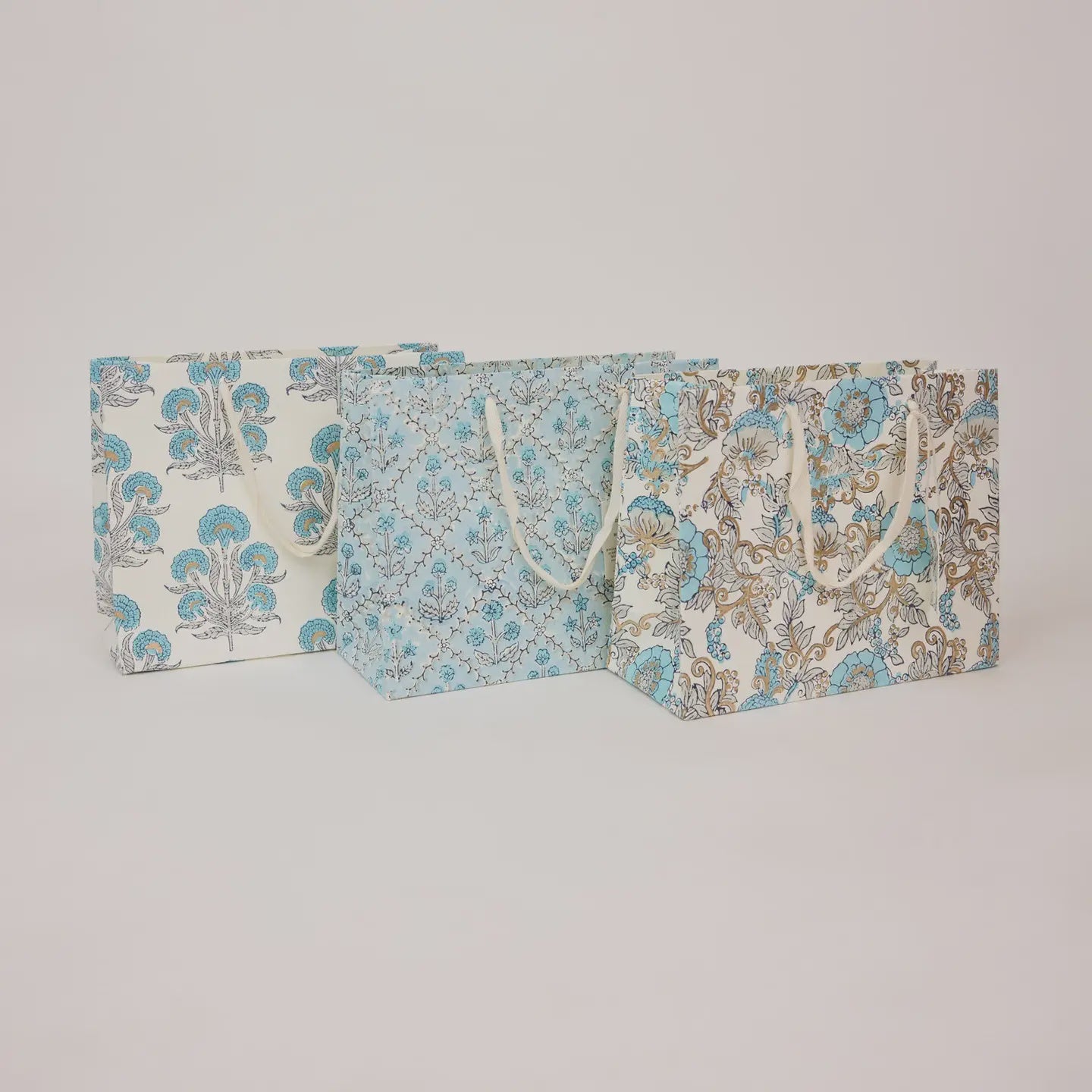 Hand Block Printed Gift Bags Medium Blue Opal - Precious Sparkle