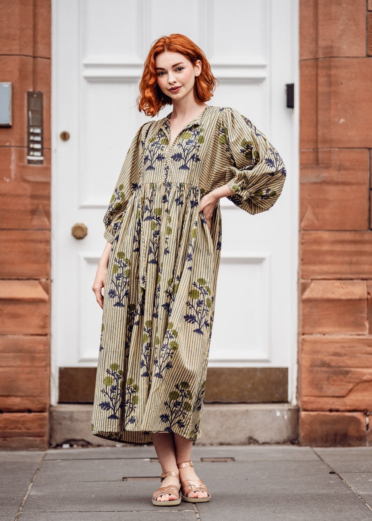 Twinflower Roberta Dress in Blue Floral Stripe - Precious Sparkle