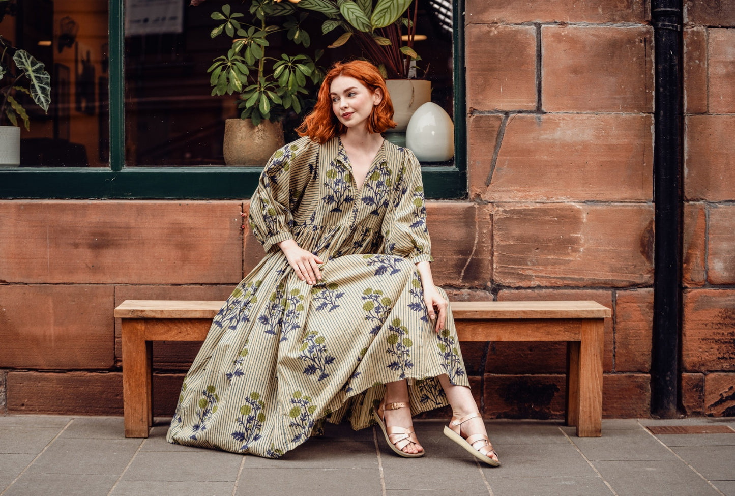 Twinflower Roberta Dress in Blue Floral Stripe - Precious Sparkle