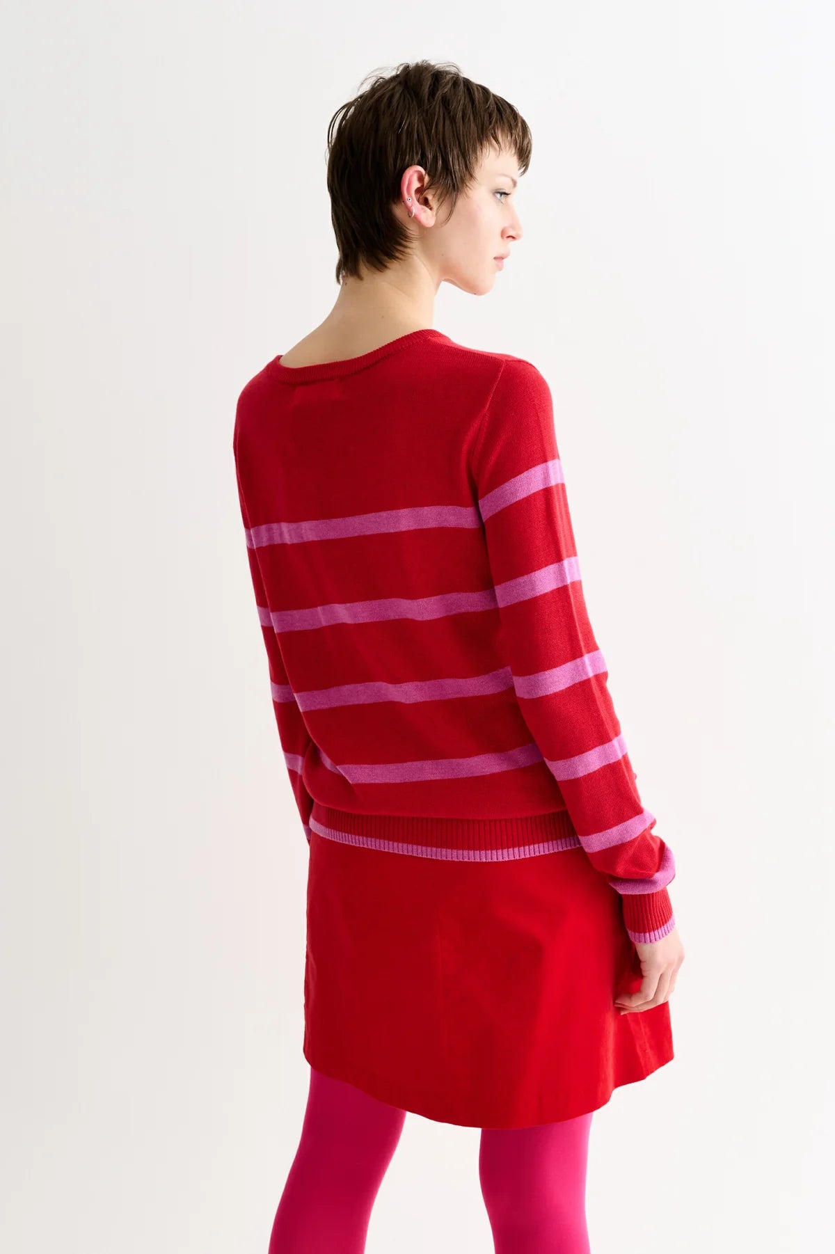 Louche Bly Bow Intarsia Striped Jumper Red - Precious Sparkle