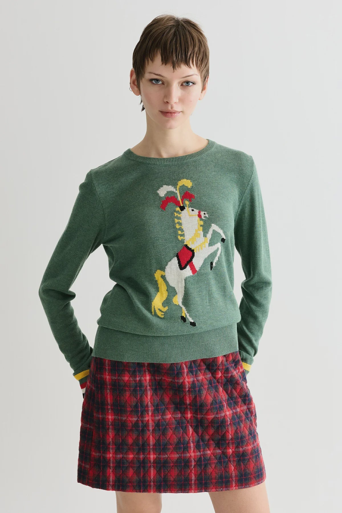 Louche Bly Green Circus Pony Intarsia Jumper - Precious Sparkle