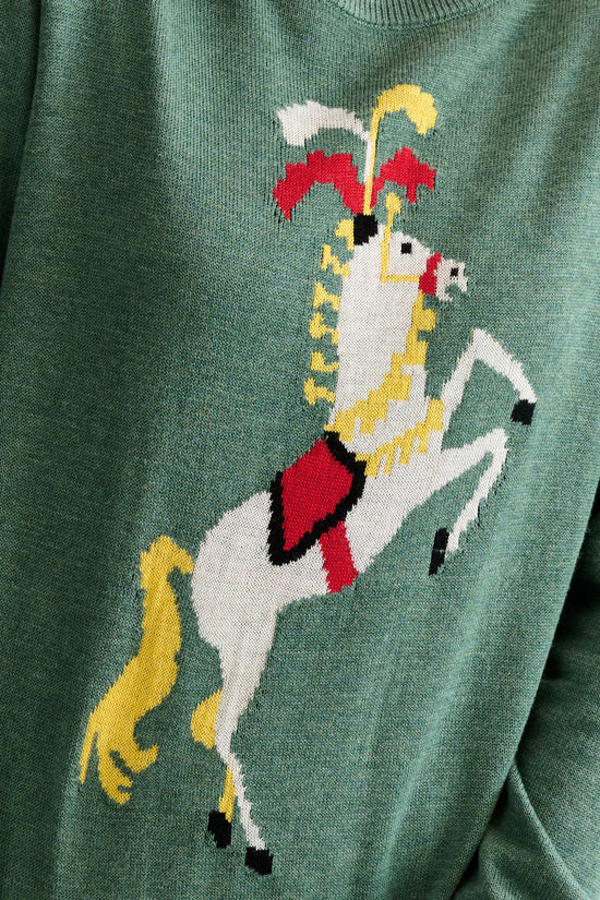 Louche Bly Green Circus Pony Intarsia Jumper - Precious Sparkle
