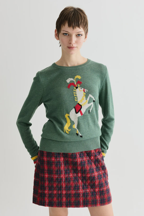 Louche Bly Green Circus Pony Intarsia Jumper - Precious Sparkle