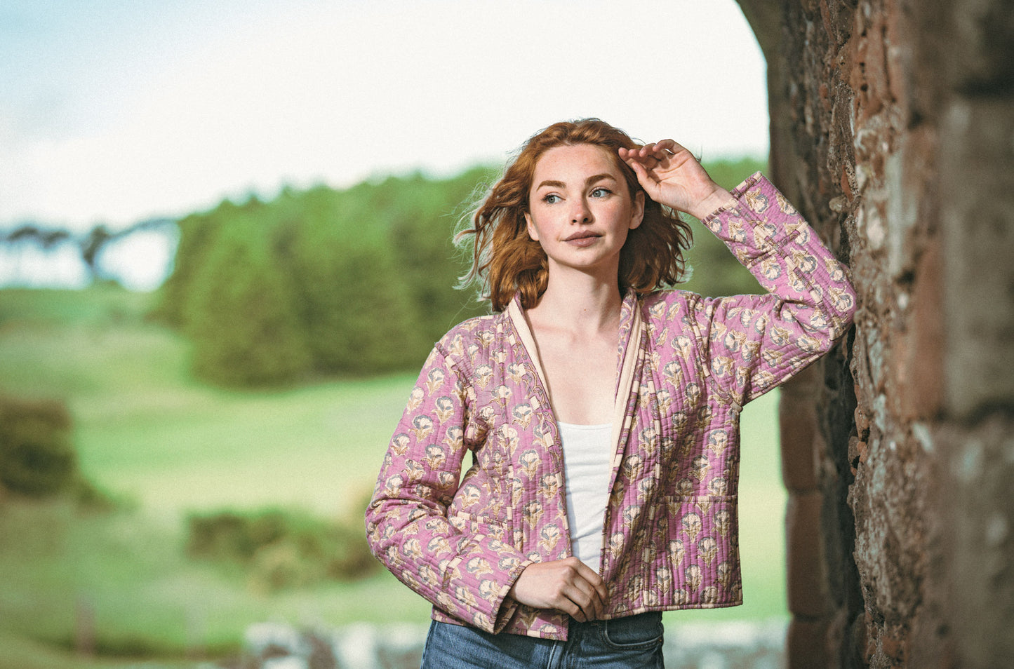 Twinflower Reversible Quilted Kimono Jacket Violet Floral Block Print