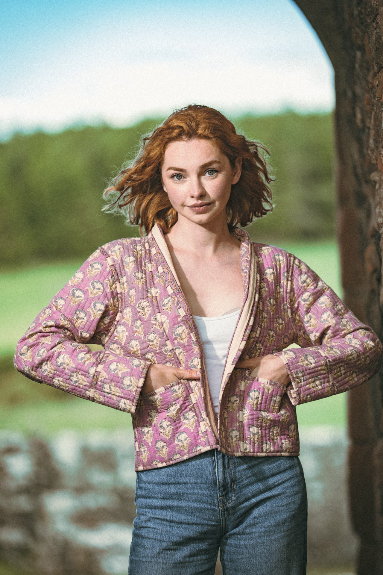 Twinflower Reversible Quilted Kimono Jacket Violet Floral Block Print