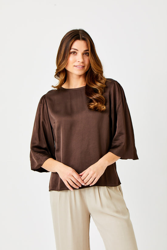 Suzy D Gina Satin Wide Sleeve Top - Precious Sparkle