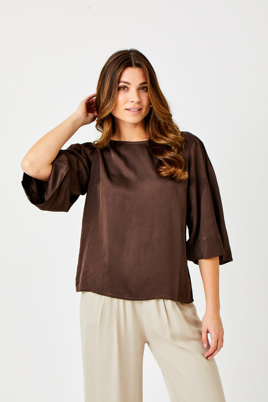 Suzy D Gina Satin Wide Sleeve Top - Precious Sparkle