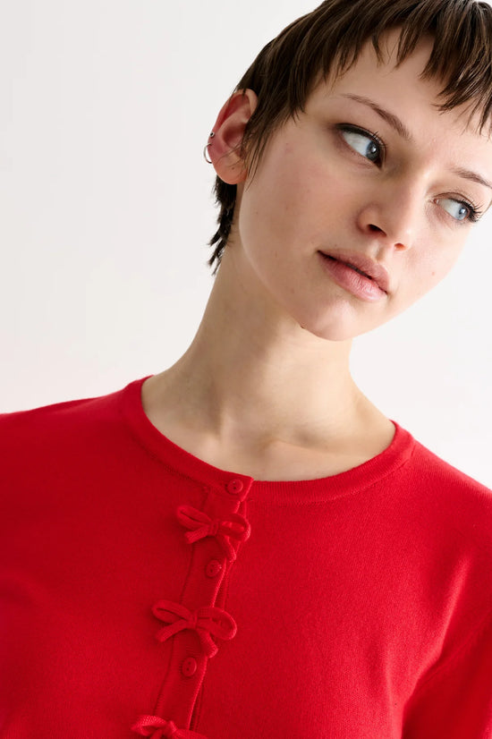 Louche Ives Bow Trimmed Cardigan Red - Precious Sparkle