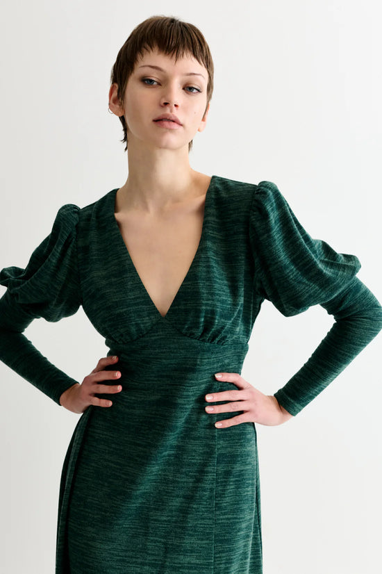 Louche Moa Marl Puff Midi Dress Green - Precious Sparkle