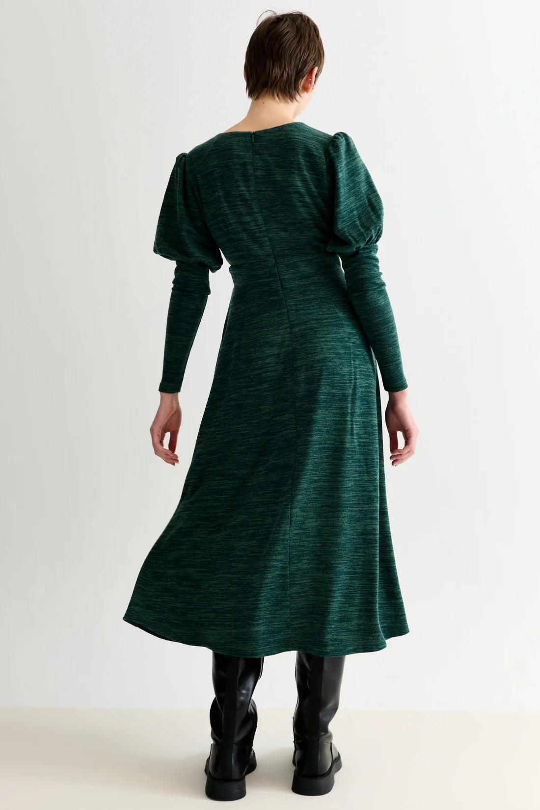 Louche Moa Marl Puff Midi Dress Green - Precious Sparkle
